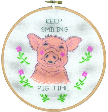 Permin Stickset Keep smiling pig time Ø18