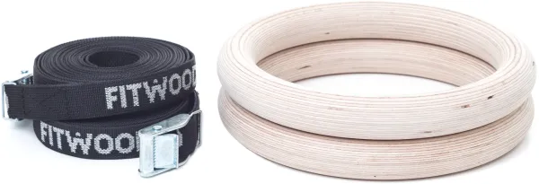 FitWood ULPU Gymnastikringe 28mm - Holzoberfläche / Schwarzer Gurt