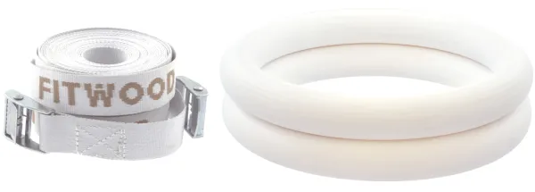 FitWood ULPU Gymnastikringe 28mm - Weiße Oberfläche / Weißer Gurt