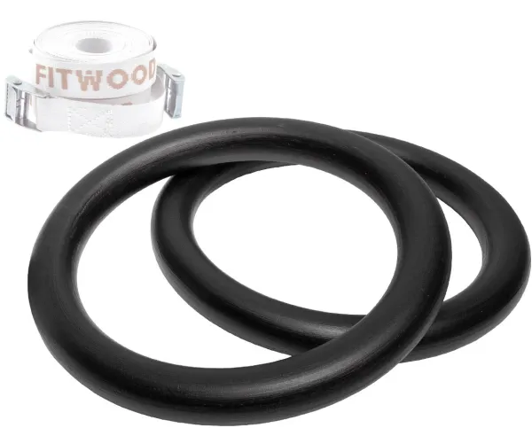 FitWood ULPU Gymnastikringe 28mm - Schwarze Oberfläche/ Weißer Gurt