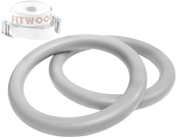 FitWood ULPU Gymnastikringe 28mm - Graue Oberfläche / Weißer Gurt