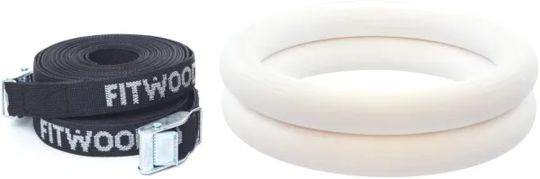 FitWood ULPU Gymnastikringe 28mm - Weiße Oberfläche / Schwarzer Gurt