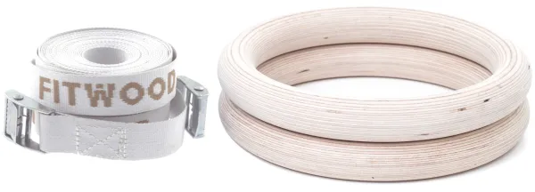 FitWood ULPU Gymnastikringe 28mm - Holzoberfläche / Weißer Gurt
