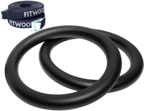 FitWood ULPU Gymnastikringe 28mm - Schwarze Oberfläche / Schwarzer Gurt